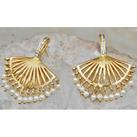 Matte Gold Fan Earrings